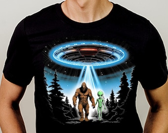 Bigfoot Alien Abduction UFO Spaceship PNG Sublimation Funny Cryptid Art for Shirts (Instant Downloads)