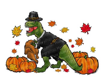 T rex dinosaur Thanksgiving Sublimation PNG - funny tyrannosaurus t rex holding a turkey art instant digital downloads