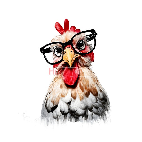 Geek nerd CHICKEN PNG sublimation design - female chicken staring funny theme shirt, mugs sublimation and more instant digital downloads