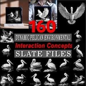 File di incisione su ardesia, concetti dinamici di interazione ambientale del pellicano, file di montagne russe / download immediato / uso commerciale