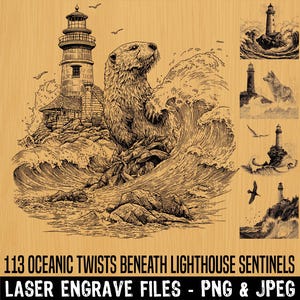 File per incisione laser, curve oceaniche sotto le sentinelle del faro, bundle di design per montagne russe / download immediato / uso commerciale