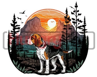 Beagle PNG printable sublimation design or Clipart - mixed with nature sunset instant digital downloads