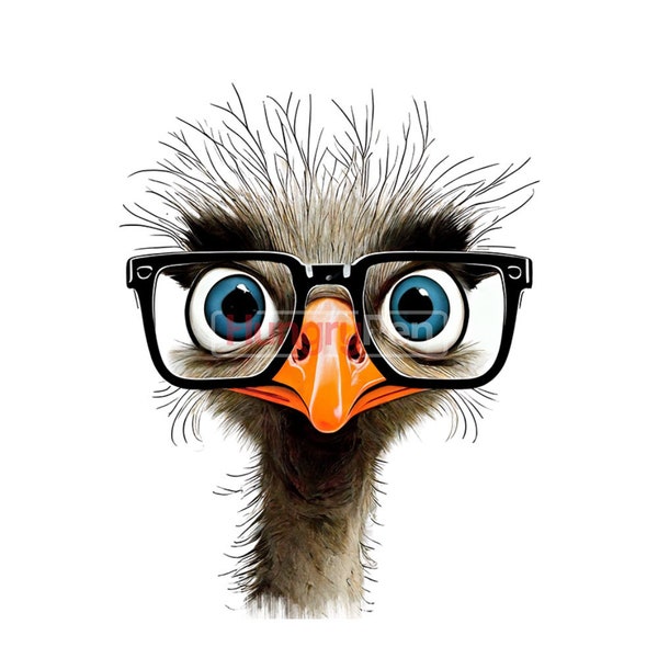 Geek Nerd Ostrich PNG sublimation design funny ostrich wearing eyeglass shirt, mugs sublimation and more instant digital downloads