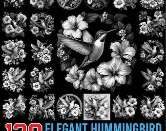 Archivos de grabado de pizarra: Elegantes archivos de posavasos de la serie Hummingbird and Floral Linework / Descarga instantánea / Uso comercial