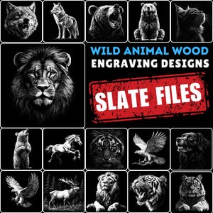 Slate engraving files wild animal wood engraving designs bundle | rustic wildlife coaster files | instant download | commercial use