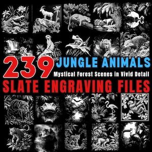 May include: A collection of 239 jungle animal engraving files for slate. The files feature mystical forest scenes in vivid detail.