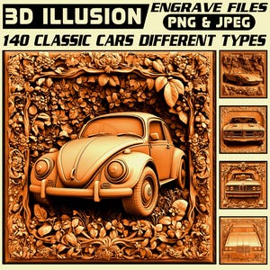 3D Relief-Gravurdateien Oldtimer Vorderansicht Sammlung für cnc Lasergravur | Graustufen-Tiefenschnitzerei Designs zum sofortigen Download