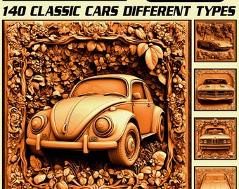 3D Relief Engraving files classic cars front view collection for cnc laser engraving | grayscale depth-map carving designs instant download