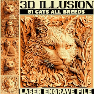 3D Relief Gravurdateien Katzen Porträt All Breeds Kollektion für CNC Carving Laser Tiefe Karte Gravur Kunst | Sofortdownload | Kommerziell