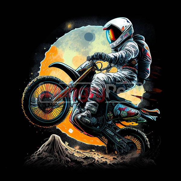 Astronaut dirtbike PNG sublimation design - motocross in space shirt, mugs sublimation and more instant digital downloads