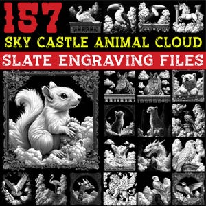 Leisteengravurebestanden Sky Castle Animal Cloud Scenes bundel onderzetterbestanden | magische dierensilhouetten | direct downloaden | commercieel gebruik: