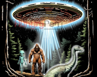 Bigfoot Loch Ness Alien UFO Abduction PNG Sublimation Art Designs for Shirts - Instant Download