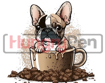 French Bulldog PNG Sublimation Design Funny Cute Frenchie Coffee Dog Clipart Shirt Print Instant Downloads