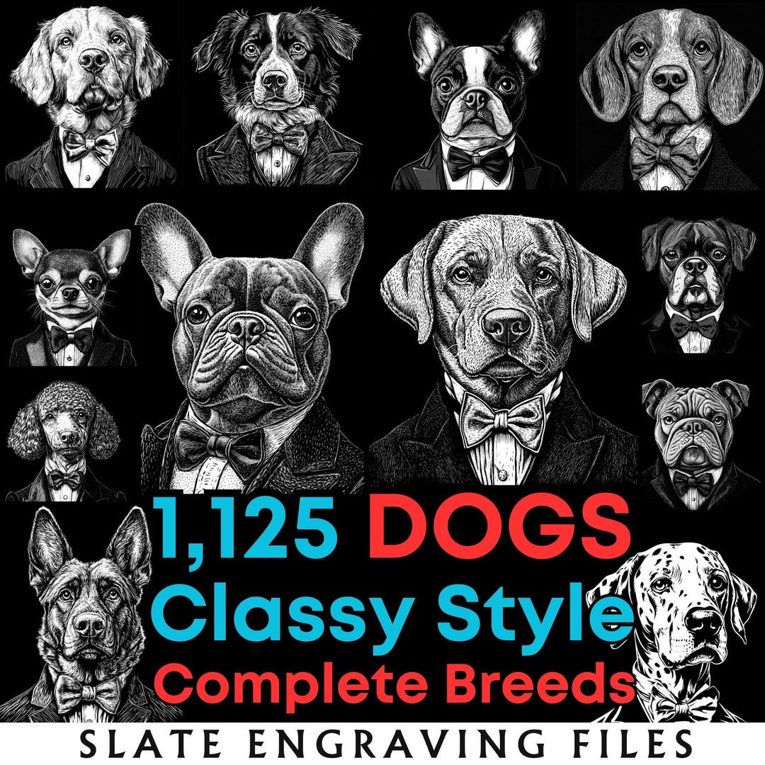 Slate Engrave Files Dogs Complete Breeds Classy Style, Laser Ready PNG ...