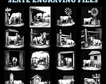 Slate engraving files Vintage Cow Farm Scene Concepts bundle coaster files | rustic barn animal art | instant download | commercial use