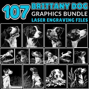 File di incisione Slate Brittany Dog Graphic Bundle, file di incisione PNG pronti per laser, CNC, Lightburn, download per uso commerciale