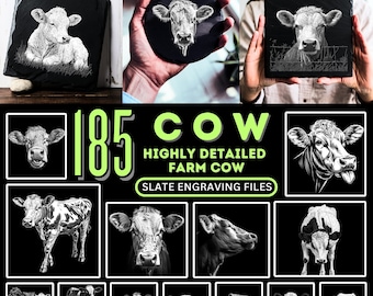 Slate engraving files Cow - Highly Detailed Farm Cow Graphic Bundle Slate engraving files bundle coaster files | instant download Commercial