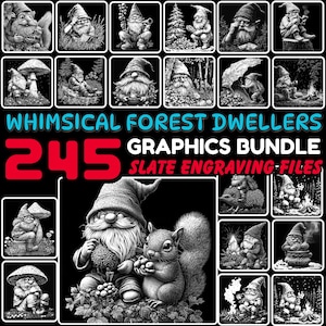 Leisteengravure-bestanden Gnome Whimsical Forest Dwellers Graphic Bundle | onderzetterbestanden bundelen | direct downloaden | Commercieel gebruik