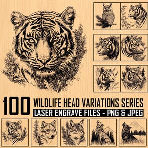 Lasergravurdateien gravierte Wildtier Kopf Variationen Serie Bundle | Tierkopf-Silhouetten | Sofortdownload | kommerzielle Nutzung