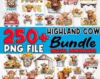 Highland Kuh Png BUNDLE Sublimationsdesign druckbare hohe Qualität - kreative Kunstwerke sofortige digitale Downloads