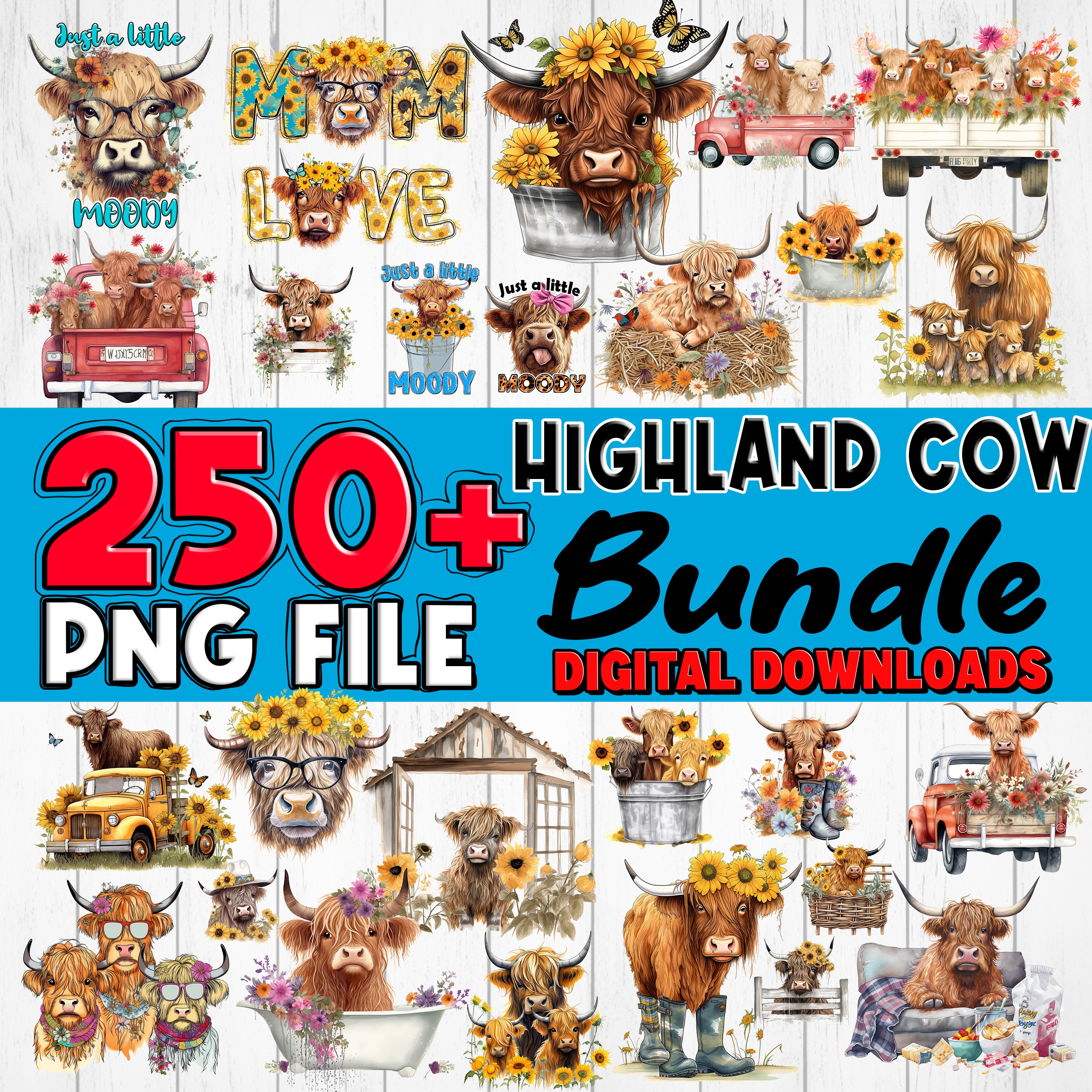 Highland Cow Png BUNDLE Sublimation Design Printable High Quality ...