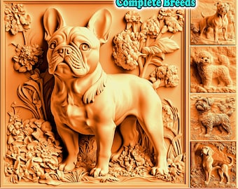 3D-illusie-gravurebestanden Staande honden complete rassen CNC-dieptekaart snijwerk lasergravure kunst | direct downloaden | Commercieel gebruik