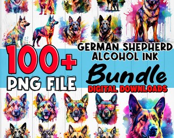 German Shepherd Alcohol Ink PNG Bundle sublimation design printable high quality - instant digital downloads