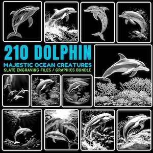 Arquivos de gravação em ardósia Gravação em ardósia de golfinhos - Pacote gráfico de criaturas oceânicas majestosas | arquivos de porta-copos | download instantâneo Comercial