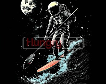 Astronaut paddleboard PNG sublimation design - Astronaut paddleboarding in space for shirt sublimation and more instant digital downloads