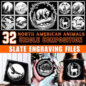 Pliki do grawerowania na łupku, kompozycje ze zwierzętami z Ameryki Północnej, zestaw do sztuki dzikiej przyrody, pliki podstawek | natychmiastowe pobranie | użycie komercyjne