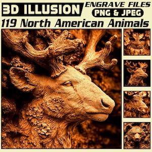 3D Relief Gravurdateien Nordamerikanische Mooswald Tiere Zoomed Tiefen Karte CNC Carving Designs für die Lasergravur | sofort download