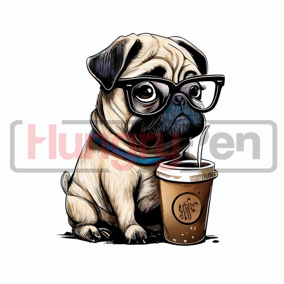 Pug Coffee Lover PNG Sublimation Design Cute Dog Lover Graphic for Shirts Mugs Tumblers Instant Downloads