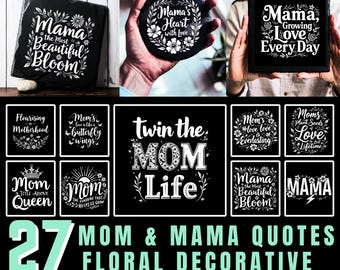 Fichiers de gravure sur ardoise Mom & Mama cite ensemble de fichiers décoratifs floraux pour sous-bocks | téléchargement immédiat | usage commercial pour des cadeaux