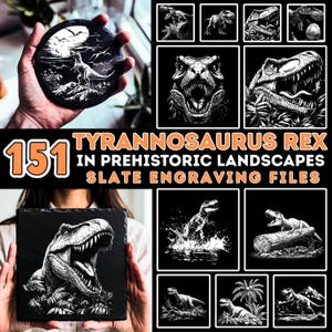 Slate engraving files T-Rex realistic dinosaur art bundle | prehistoric landscapes graphic | coaster files | instant download | commercial