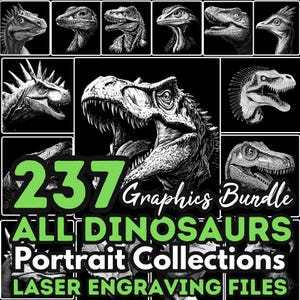 Leisteengraveerbestanden Alle dinosaurussen - gravure, laserklaar PNG-gravurebestanden, CNC, Lightburn, downloads voor commercieel gebruik