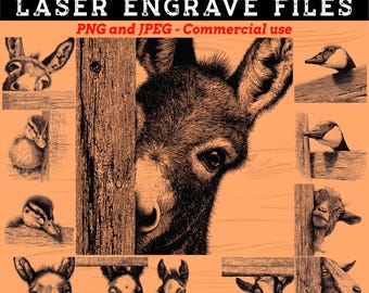 Laser engraving files farm animals peeking over wooden fences bundle | rustic barnyard decor | instant download | commercial use