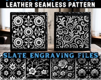 Slate engraving files bundle Rustic Tooled Leather Seamless Pattern coaster design set for western home decor | instant download commercial