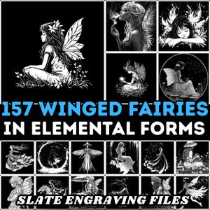 Slate engraving files Winged Fairies Elemental Forms bundle coaster files | fantasy art | instant download | commercial use decor gift