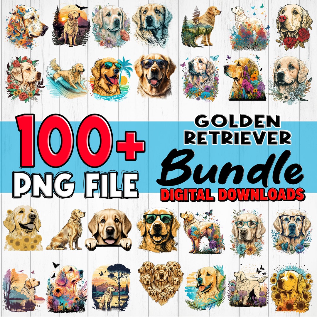 GOLDEN RETRIEVER PNG Bundle Sublimation Design Printable High Quality ...