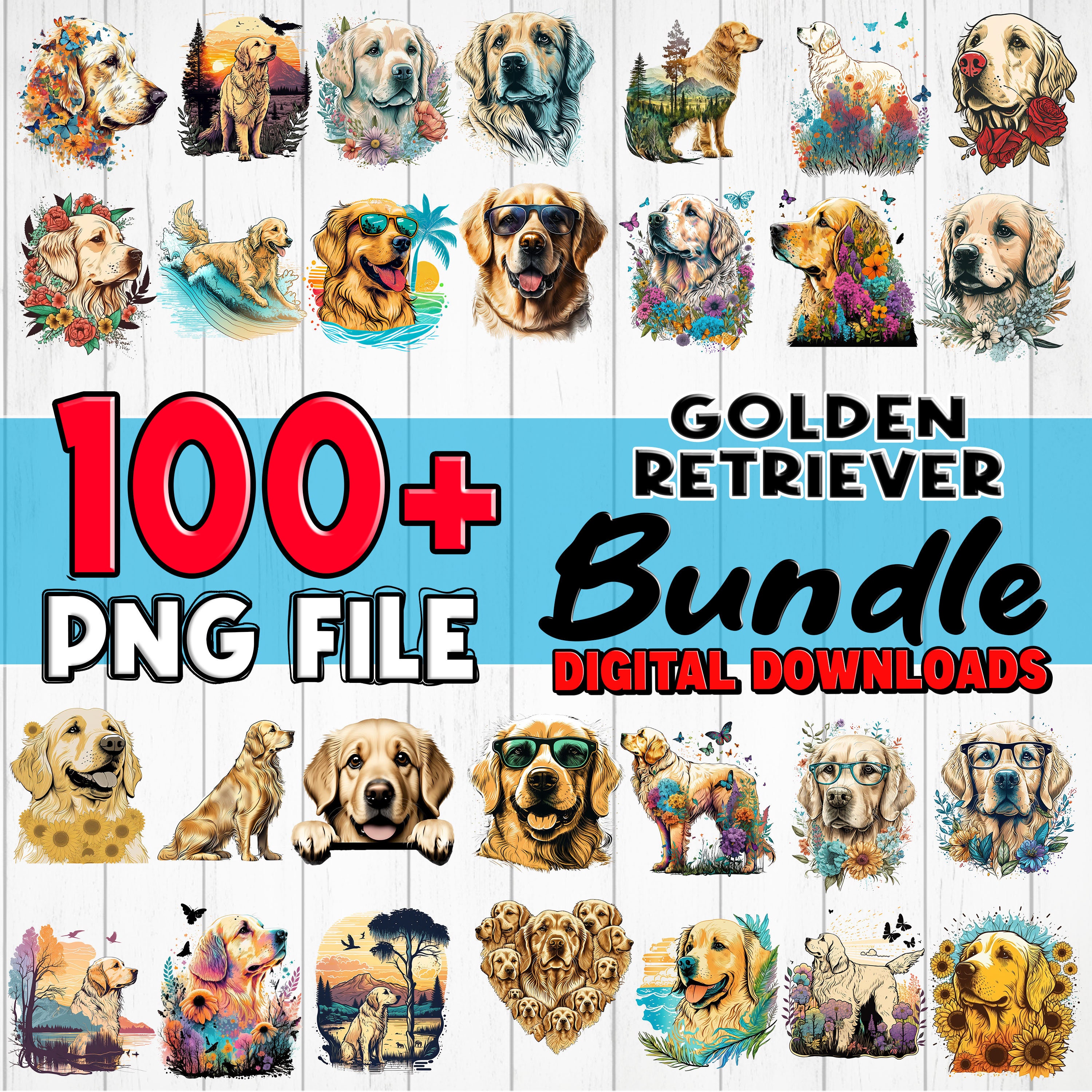 GOLDEN RETRIEVER PNG Bundle Sublimation Design Printable High Quality ...