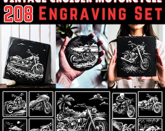 Slate engraving files vintage cruiser motorcycle engraving set | bundle coaster files | instant download | commercial use art designs