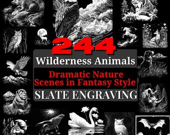 Slate Engrave files Wilderness Animals - Dramatic Nature, Laser Ready PNG engraving Files , CNC, Lightburn, Commercial Use Downloads