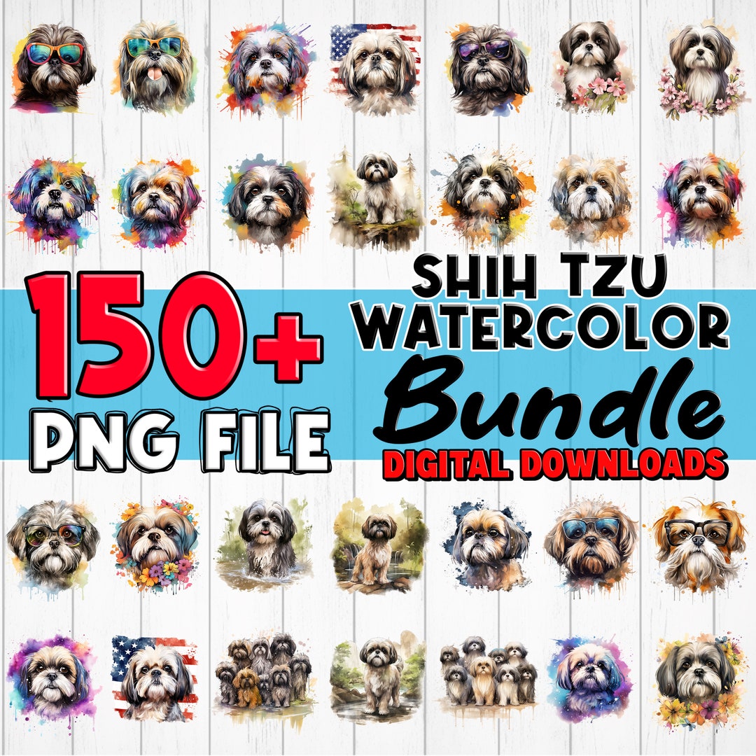 Shih Tzu Watercolor PNG Bundle Sublimation Design Printable High ...