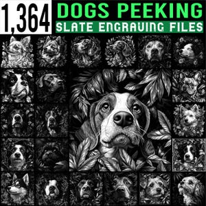 File per incisione su ardesia con cani che sbirciano tra i rami contorti della giungla, file per sottobicchieri / download immediato / design decorativo per uso commerciale