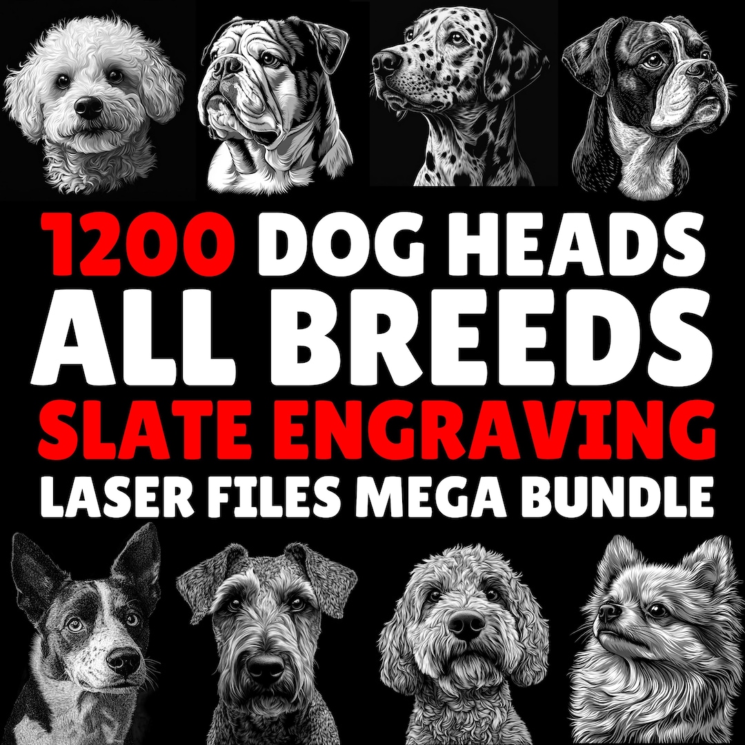 Slate Engrave Files Dog Heads Complete Breeds, Laser Ready PNG Files ...