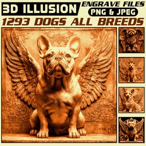 3D Reliefgravur Dateien Hunde mit Engelsflügeln Full Breed Collection für CNC Lasergravur Tiefe Karte Carving Instant Download Kommerziell