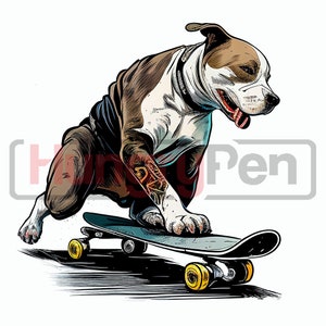 Pitbull PNG sublimation design - skateboarding pit dog shirt, mugs sublimation and more instant digital downloads