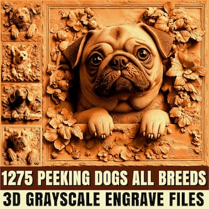 Archivos de grabado en relieve 3D con razas de perros para tallado CNC, arte de grabado láser en escala de grises / descarga instantánea / uso comercial