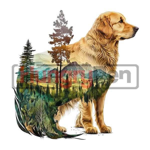 Golden retriever PNG sublimation design - artsy dog and nature theme instant digital downloads