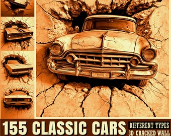 3D Relief Engraving files Classic Cars different types from wall cracks | CNC laser carving art | grayscale decor | instant download